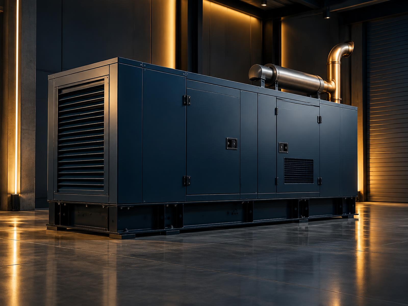 A standby diesel generator set in a clean plant hall